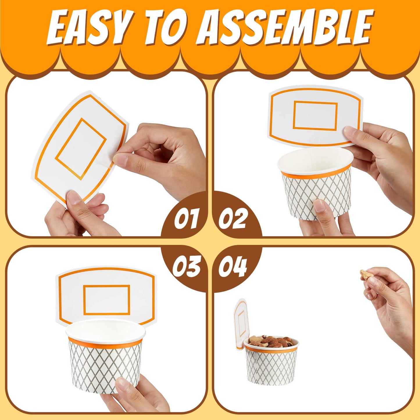 Suclain 24 Pieces Basketball Hoop Snack Cups Basketball Party Decorations Paper Party Supplies Paper Snack Cups Disposable Treat Food Bowls for Ball Themed Birthday Favors