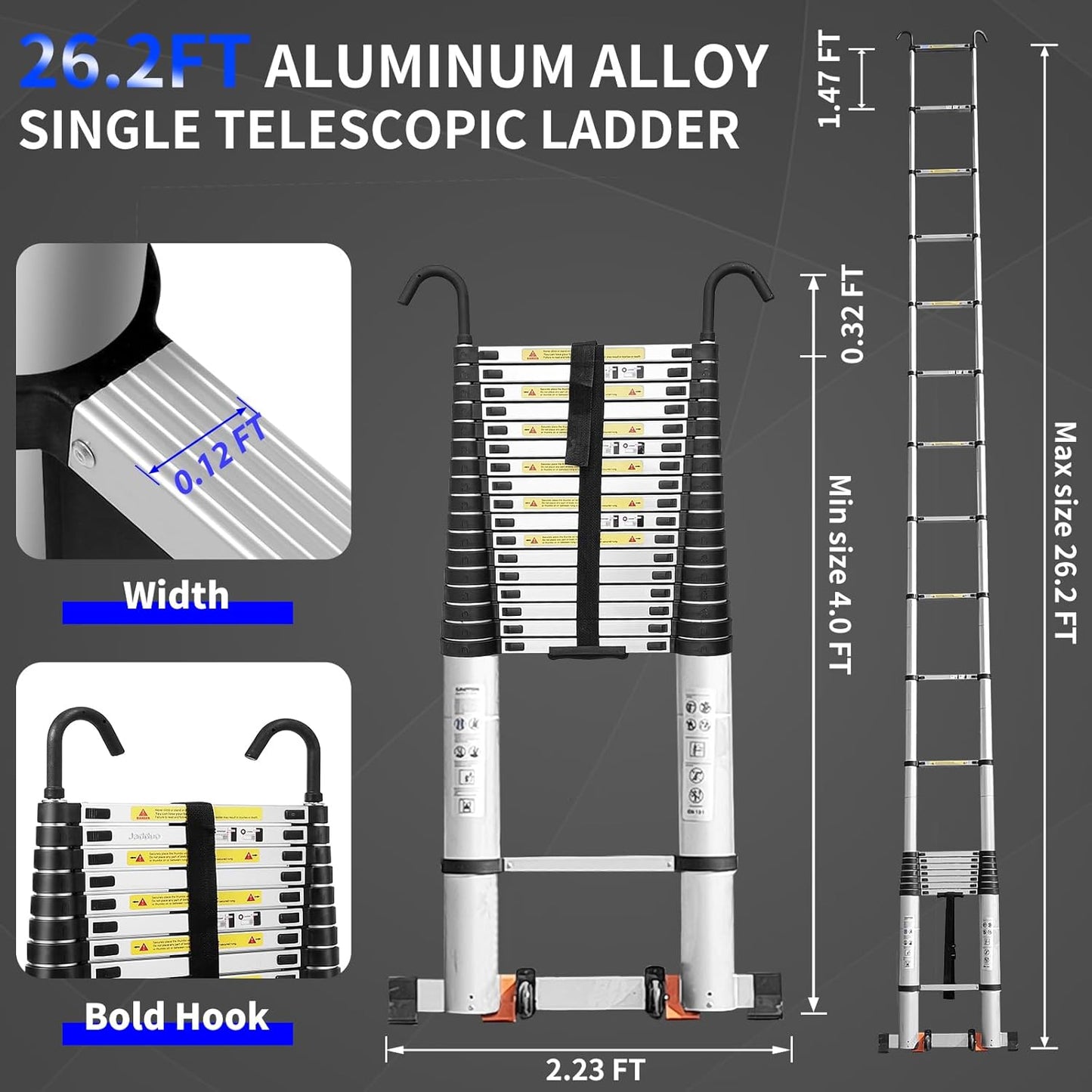 8.5 FT Telescoping Ladder - Lightweight Aluminum Extension Ladder with Stabilizers for Home & RV Travel