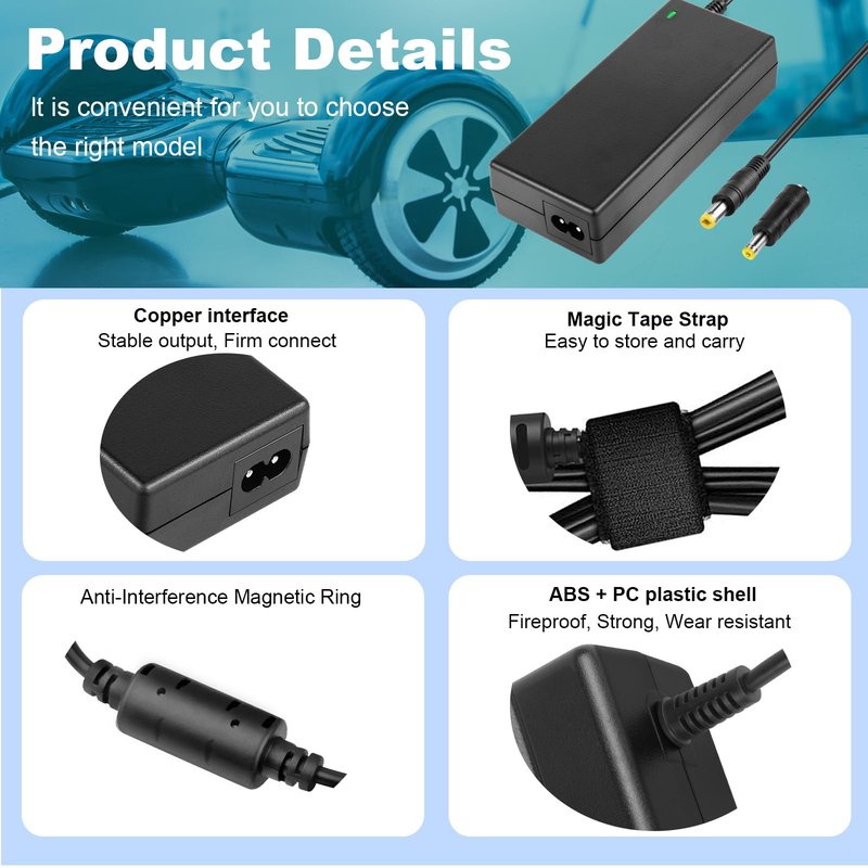 42V 2A Charger for Electric Scooter 36V 10S Lithium-ion Battery Pack Compatible with Hiboy S2 Pro, S2 Lite, S2 GOTRAX GXL V2, G2, G3, G4, Apex, Glider, XR Elite, XR Ultra 5.5 * 2.5mm