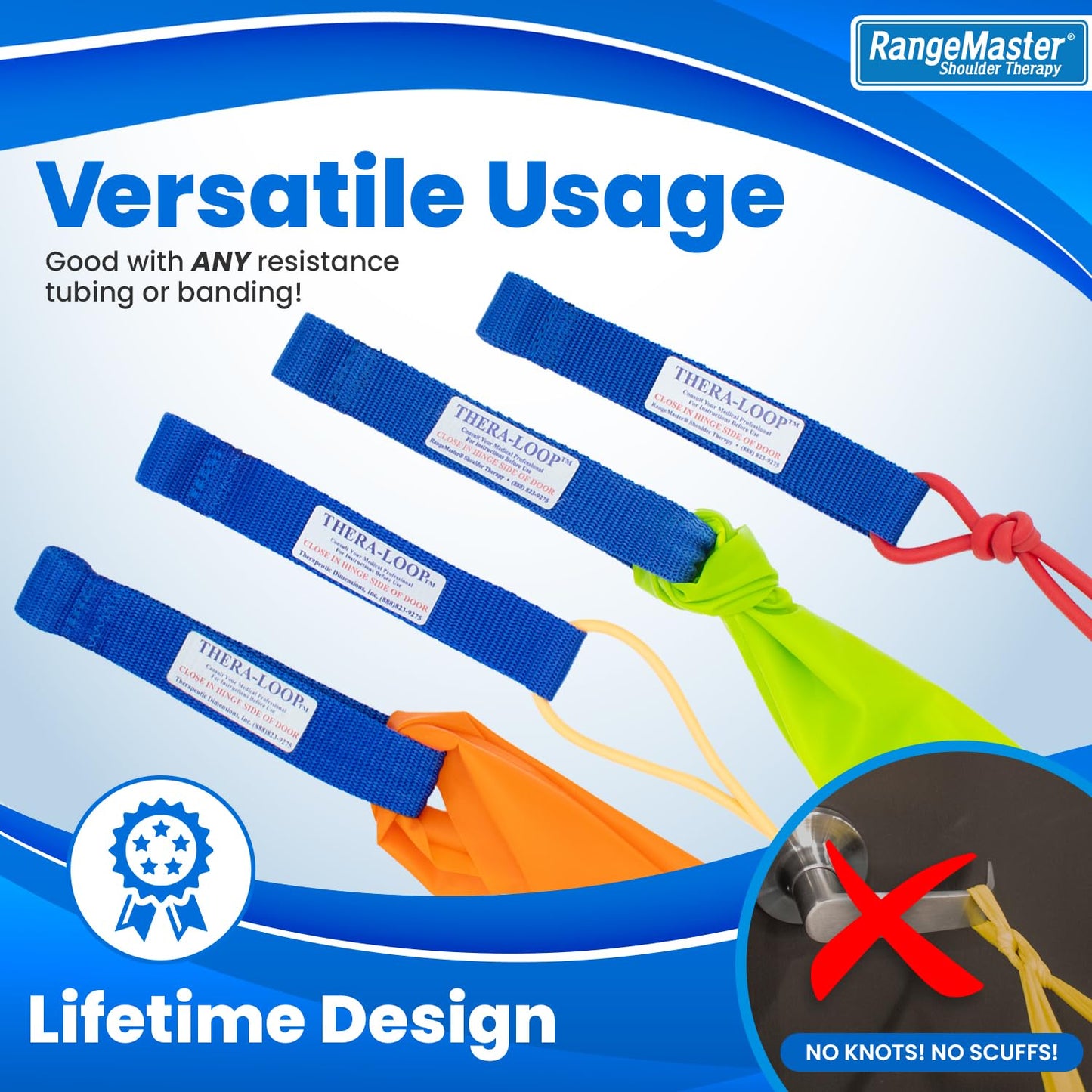RangeMaster TheraLoop Door Anchors │ Non-Slip │ Complements Exercise Bands or Tubes │ Great for Exercising or Strengthening Activities│10 Pack, Blue
