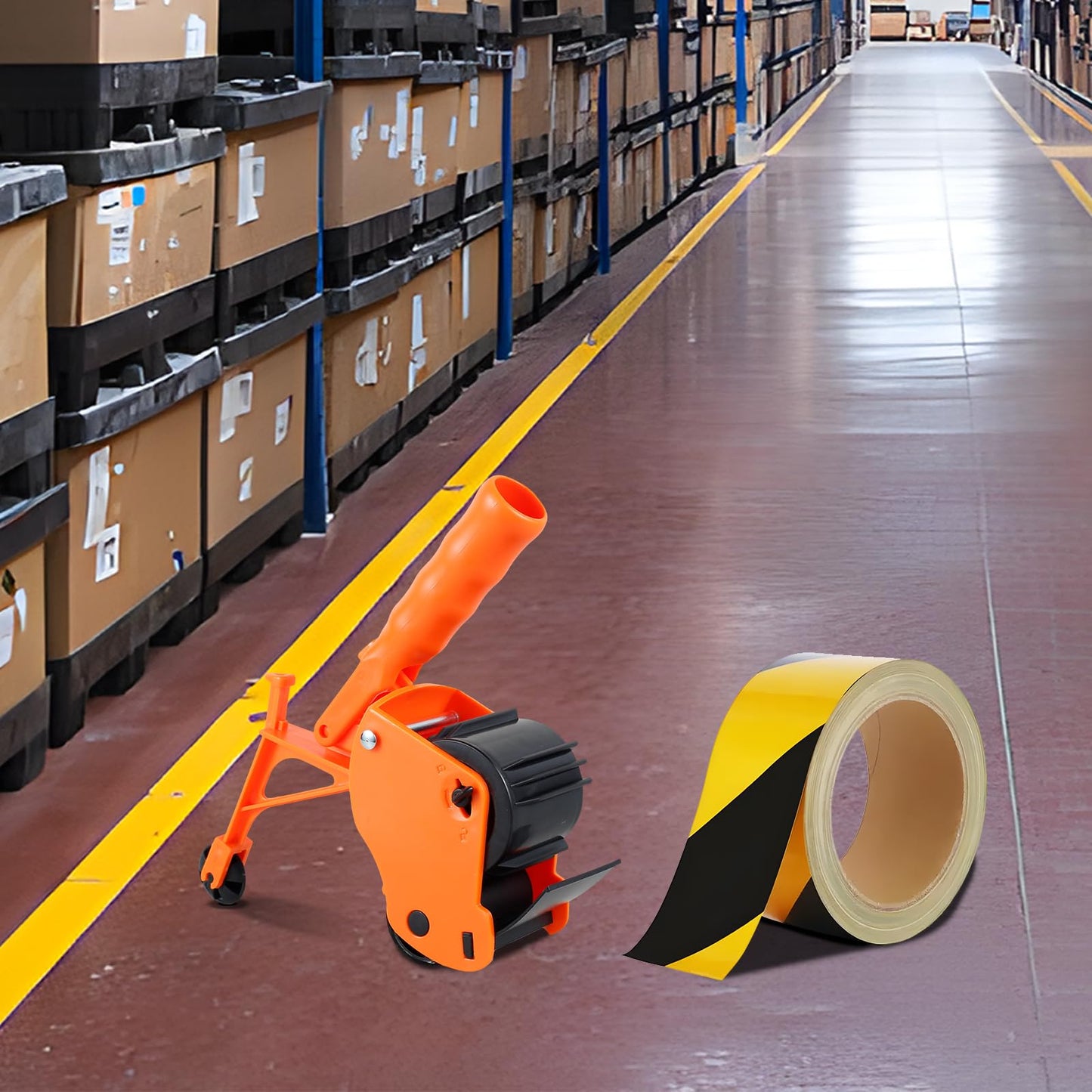 Heavy-Duty Floor Tape Applicator - Manual Push Tape Marking Tool for Driveway, Warehouse, Aisle & Sports Courts | Non-Slip Grip, Adjustable Pressure, Reusable Tape Roller (Includes 3 Refill Rolls)