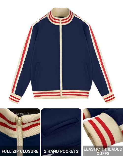 BPXOEO Boys' Tracksuits Set Long Sleeve Full Zip Active Jackets & Jogger Pants Suits 2 Piece Kids Sweatsuit Outfits for 7-8 Years Navy
