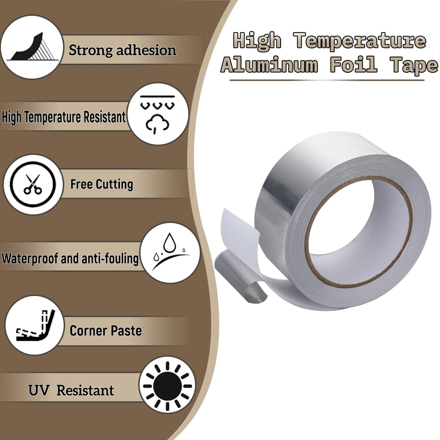 Qoqooice Aluminum Foil Heavy Duty Silver Duct Tape 2 Inch 99Ft 3.9 Mils High Temperature Sealing and Patching for HVAC Air Ducts Metal Repair Foamboard Insulation Dryer Vent and More