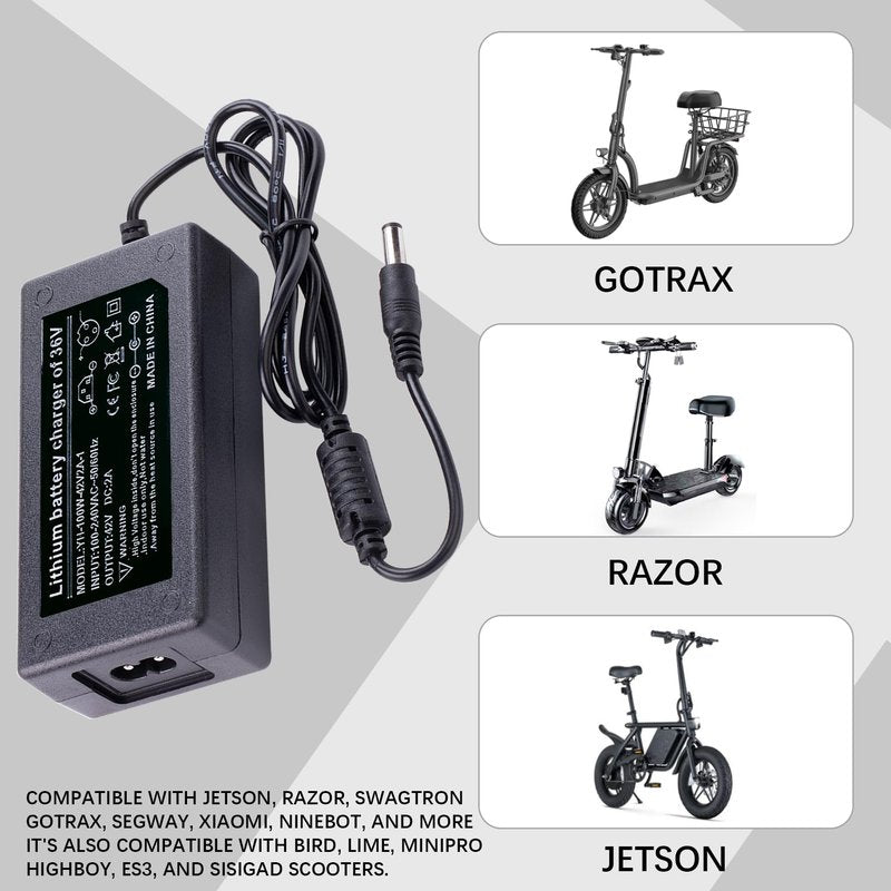 42V 2A Fast Scooter Charger Universal 7-in-1 Plug Replacement Charger Suitable for 36V 10S Lithium-Ion Battery Devices - Compatible with Razor, Voyage, Gotrax, Ninebot, Jetson