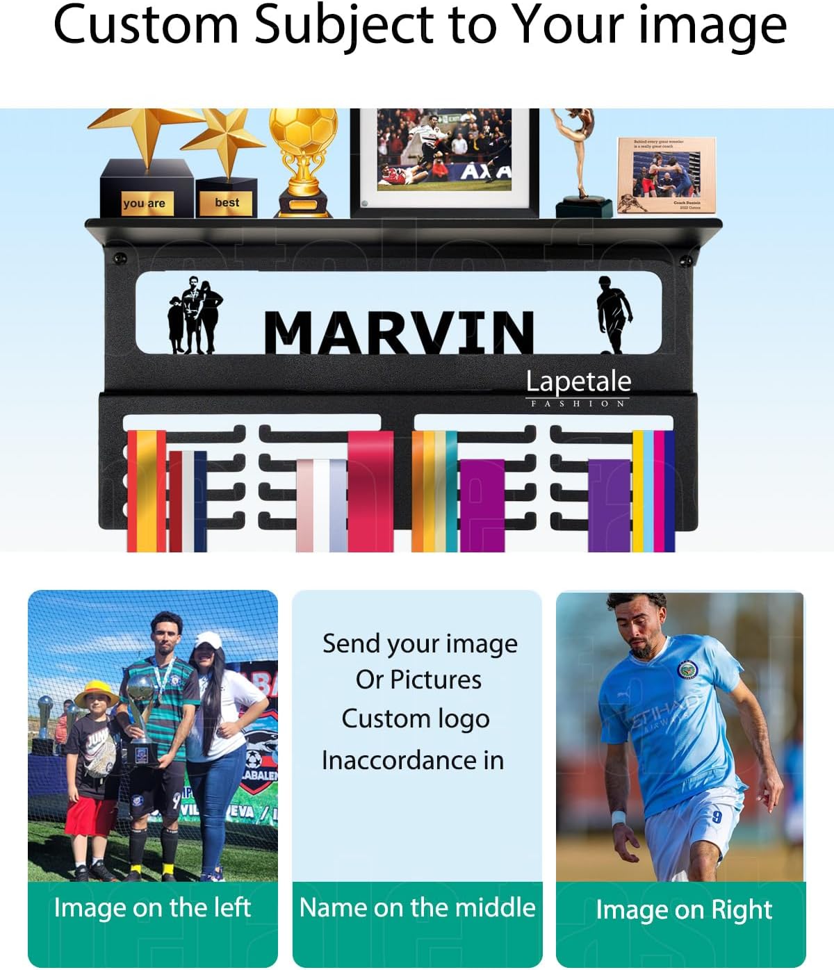 Skiennix Personalized Medal Holder - Custom Name Display Rack for 63 Awards Ribbons | Metal Wall Mount
