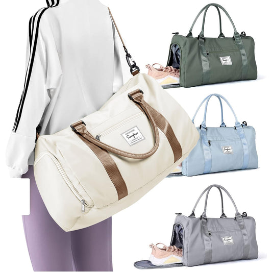 Weekender Duffel Bags for Women, Travel Totes Bag for Airplane, Cute Sports Gym Dance Bag Overnight Luggage Bag with Wet Pocket Shoe Compartment, Carry On Hospital Bag for Labor and Delivery, White