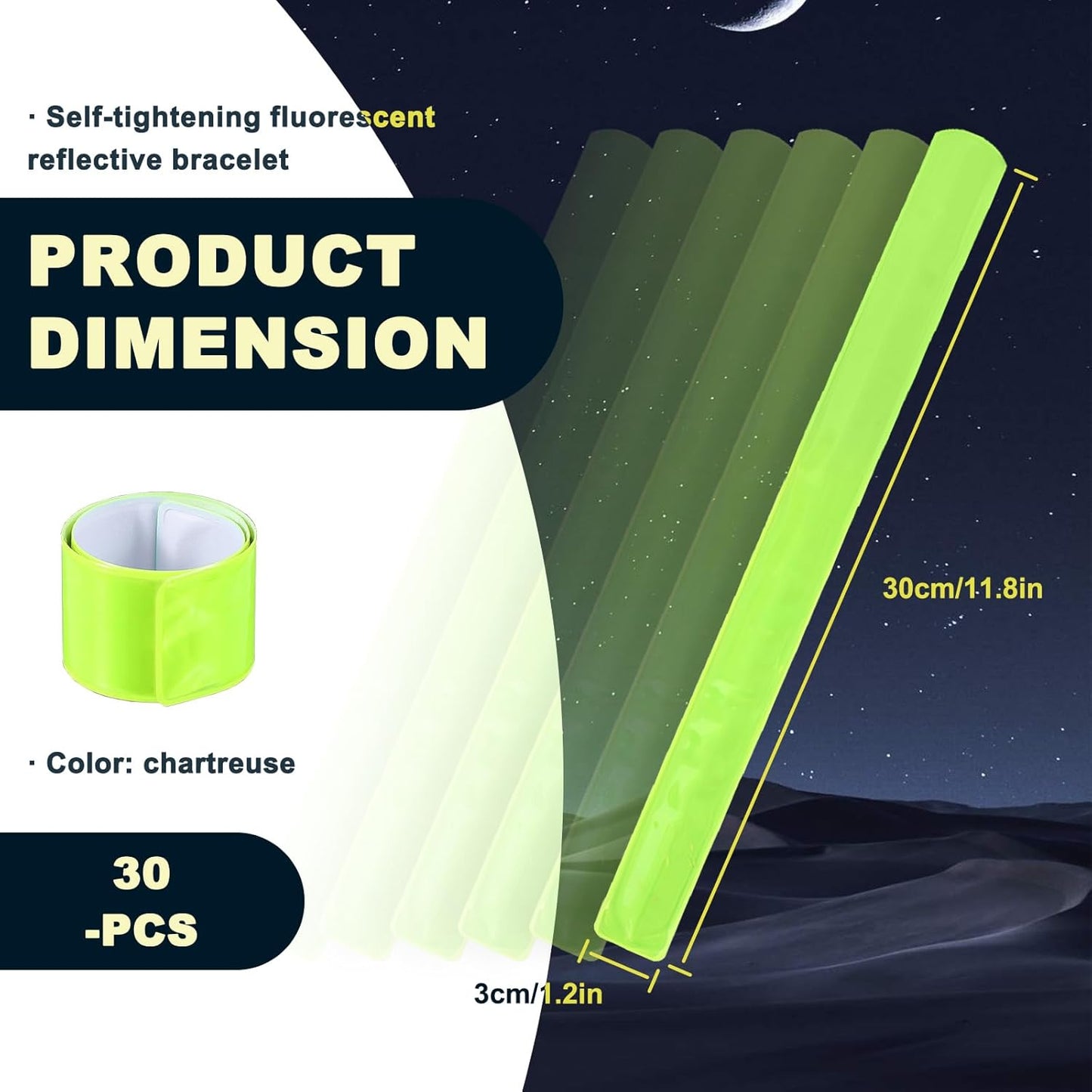 Skiennix Reflector Band Snap Bracelet - 30 Pcs High Visibility Safety Bands for Night Jogging & Cycling
