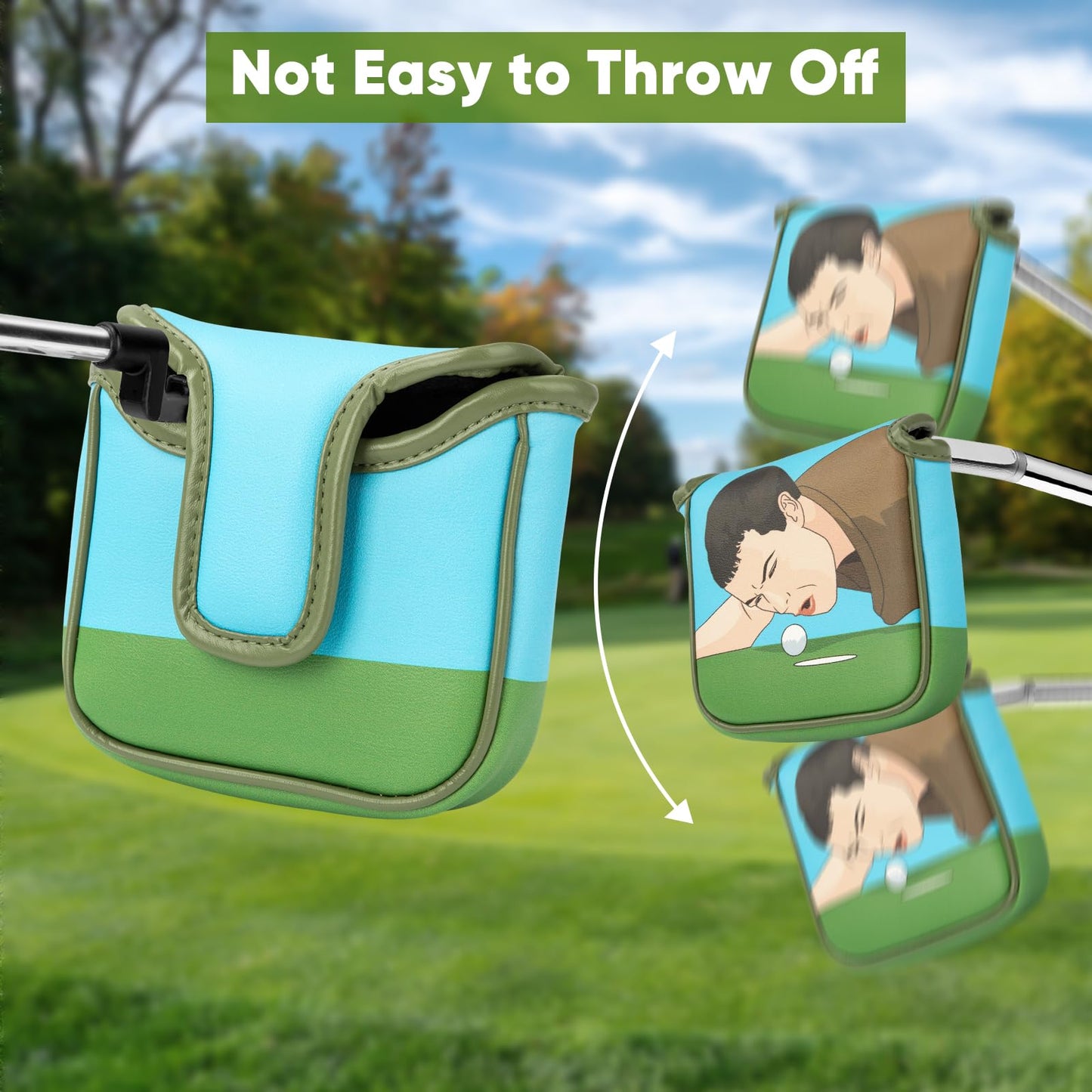 Golf Putter Covers Mallet Putter Cover Leather Putter Headcover with Magnetic Closure Golf Club Covers for Most Brand Putter (Green-Mallet)