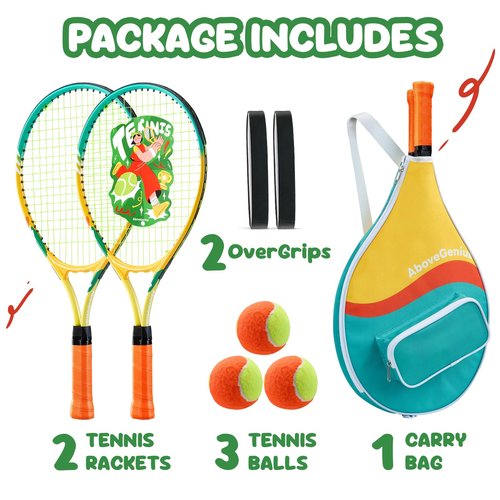 AboveGenius 21 inch Kids Tennis Racket Set for Toddlers Age 4-6, Beginner Tennis Racquet for Boys Girls with 3 Tennis Balls & Adjustable Shoulder Strap Bag, Lightweight Aluminum Alloy