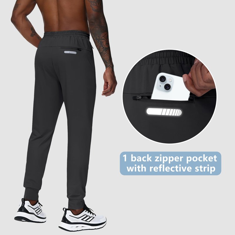 JWM Regular/Tall Mens Athletic Joggers Lightweight Workout Running Gym Training Pants Tapered Sweatpant with 3 Zipper Pockets