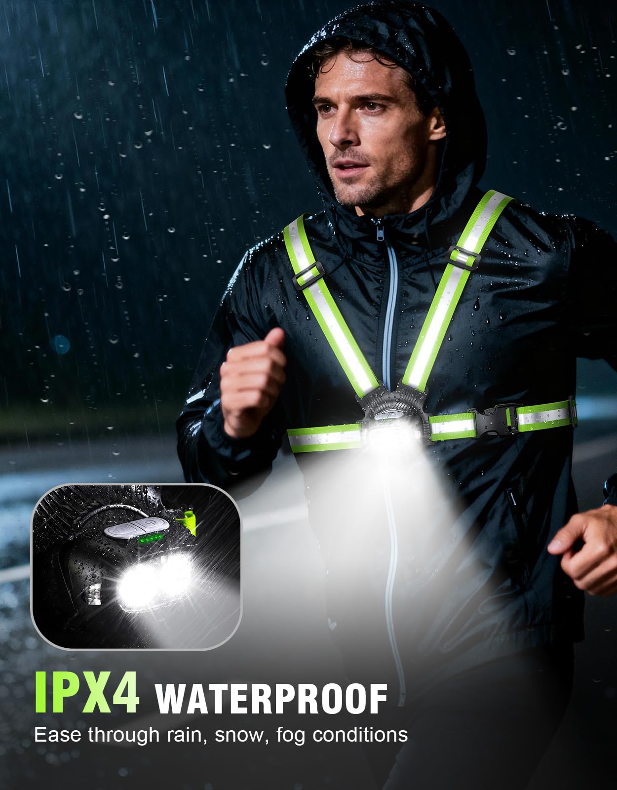 Niweya Running Lights for Runners, 500LM 1800mAh Rechargeable Running Light with 7 Modes & 45° Adjustable Beam, IPX4 Waterproof 360° Light up Gear, Reflective Vest for Night Walking/Jogging/Hiking