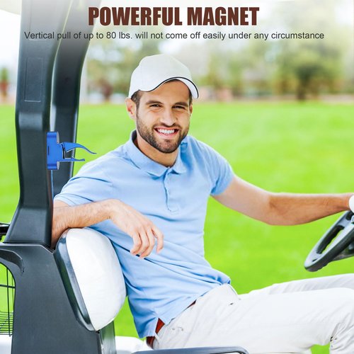 Universal Magnetic Clip Holder for Golf Cart, with Powerful Magnets and Anti-Slip Straps, Single-Handed Operation, Scratch-Resistant, Comes with a Gift Box, Specially Designed for Golfers - Blue