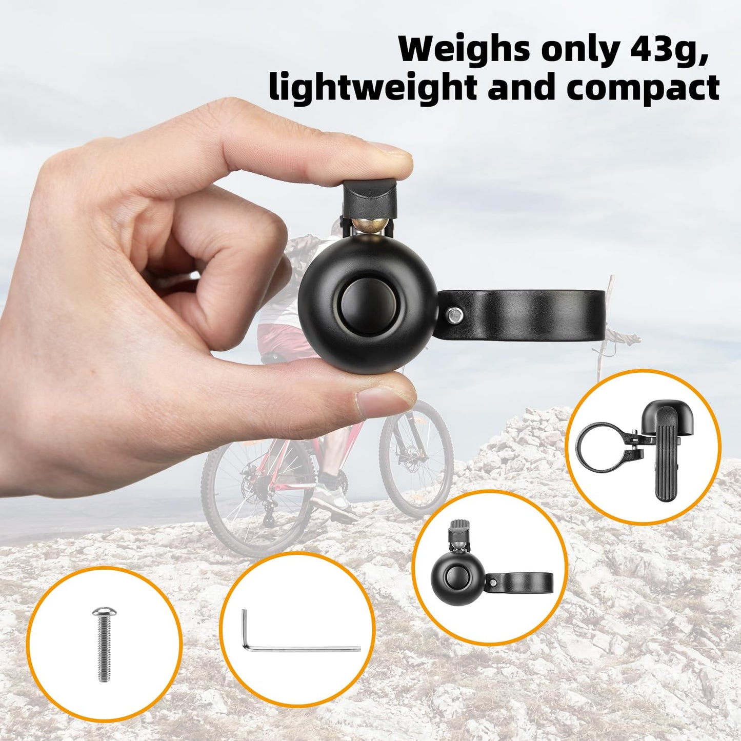 ROCKBROS Bike Bell Classic Bicycle Bell Road Bike Bells for Adults with Loud Sound and Fit for 1.06-1.18in/27-30mm Bicycle Handlebars Left Side