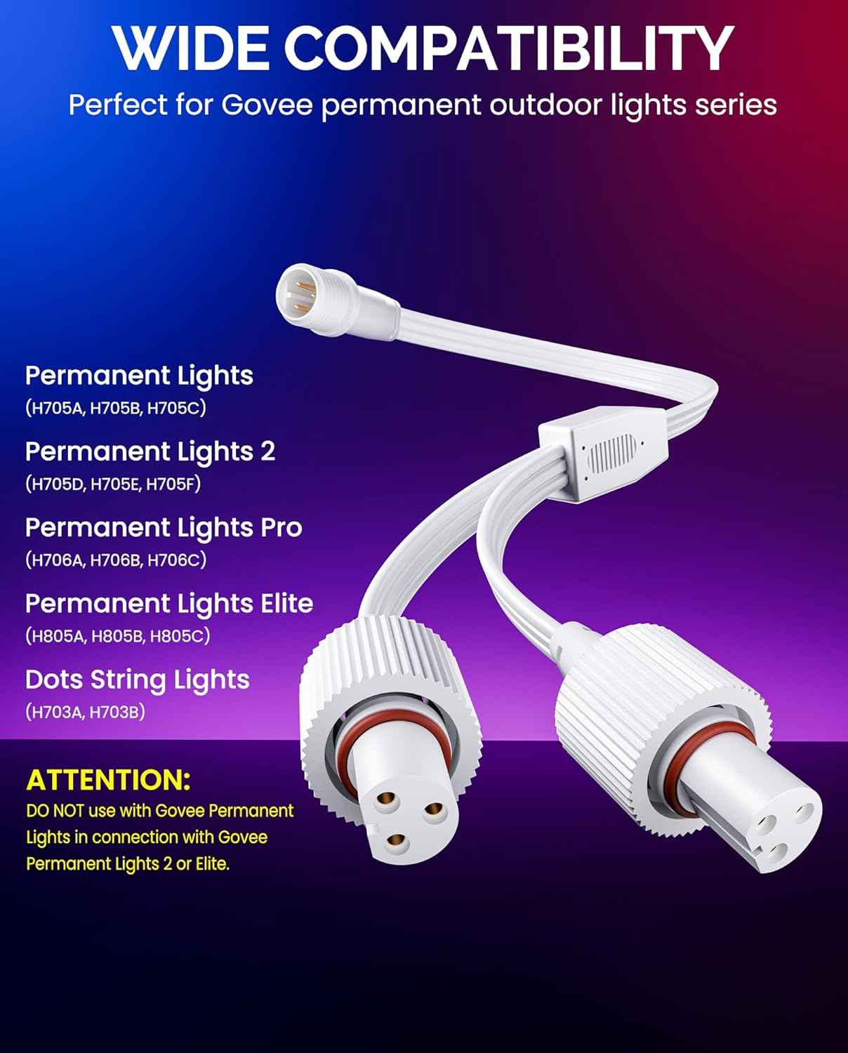 10FT 3-Pin Extension Cable (3-Pack) for Govee Outdoor Lights - Compatible with H705, H706, H703, H805