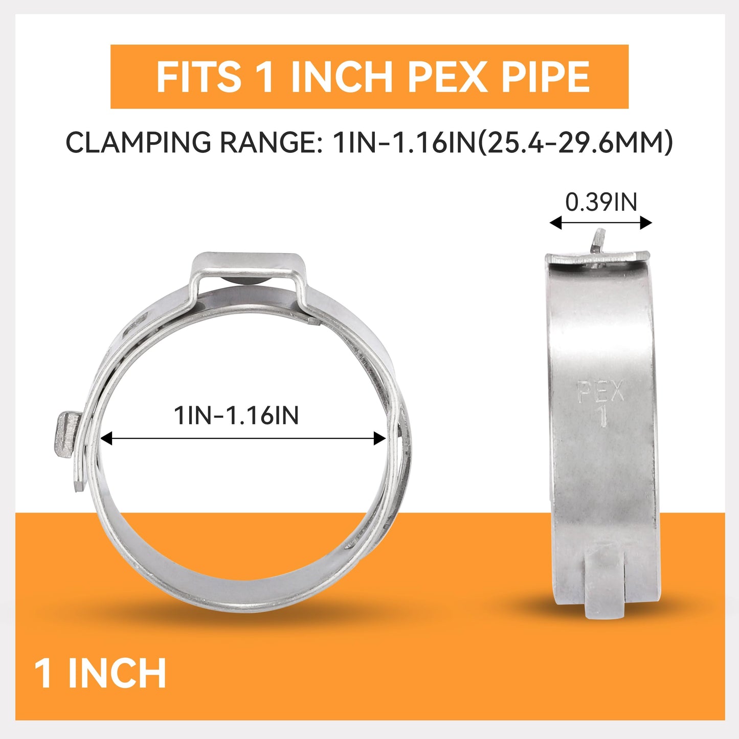 YMYP 30PCS 1 Inch PEX Cinch Clamps, 304 Stainless Steel Single Ear Hose Clamps for PEX Tubing & Pipe Fittings, Leak-Proof and Rust-Resistant