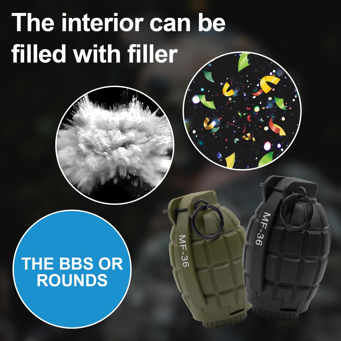 Zhongren Airsoft Tactical Grenade Plastic CS Battle Game Toy Dummy Hand Grenades Model Pull Ring Toys for Age 14+ (MF-36-BK)