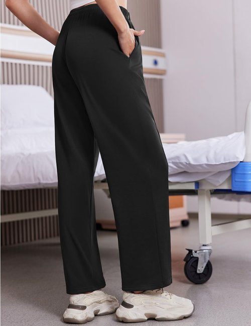 Deyeek Tear Away Pants for Women Side Slit Snap Sweatpants Loose Fit Post Surgery Casual Adaptive Clothing with Pockets Black