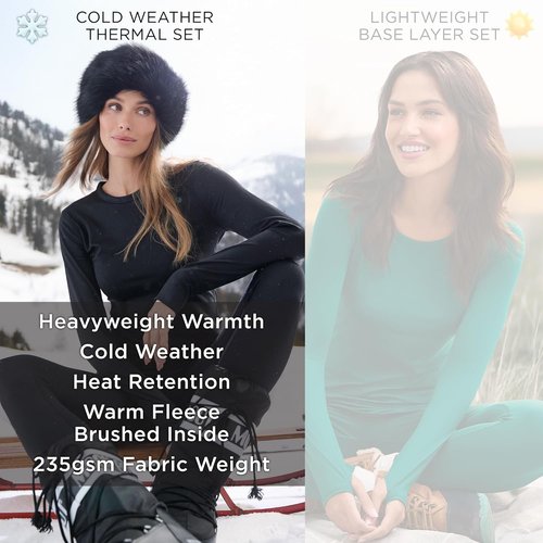 Cuddl Duds Women's Heavyweight Fleece Lined Thermal Set - Long Sleeve Top & Leggings for Winter Comfort