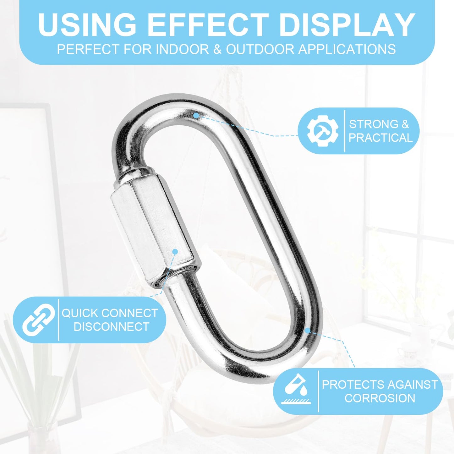 Vmuter 4Pc 3" 316 Heavy Duty Stainless Steel Screw Chain Quick Links, High Strength Carabiner for Big Chain Connecting, Hammock Hanging, Hiking, Camping