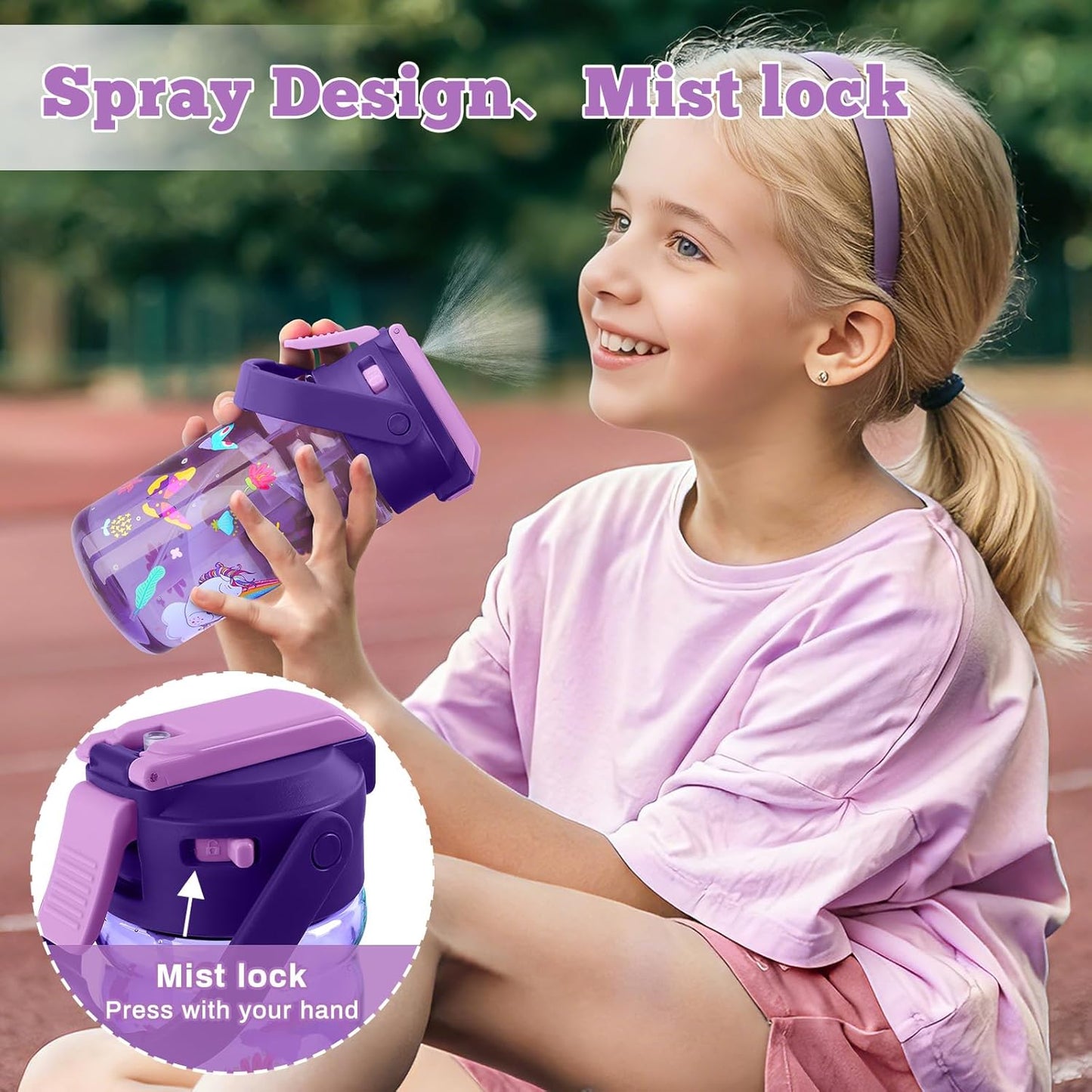 Skiennix 20oz Kids Water Bottle - Leak-Proof Design with Straw & Pop-Up Spout | Unicorn Theme