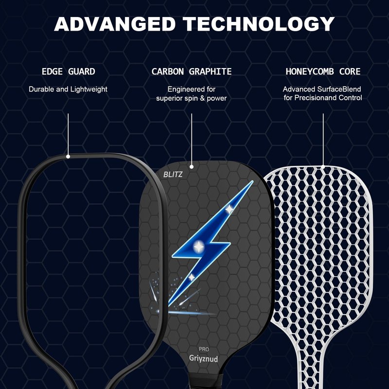 Griyznud Pickleball Paddles Set of 1 or 2, Fiberglass Rackets, Lightweight Pickle Ball Rackets, with Outdoor Bag, Indoor Balls, for Beginners, Family, Professional Equipment