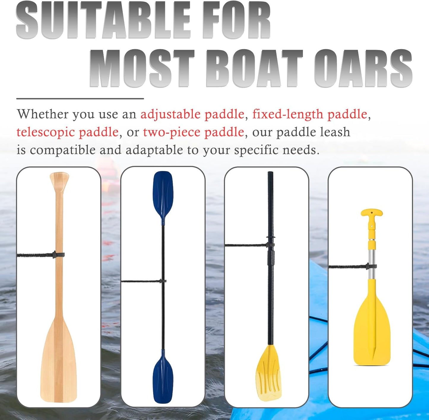 Skiennix Kayak Paddle Board Tether Leash - Stretchable 3.3-7 Feet Strap with Carabiner for SUP & Fishing