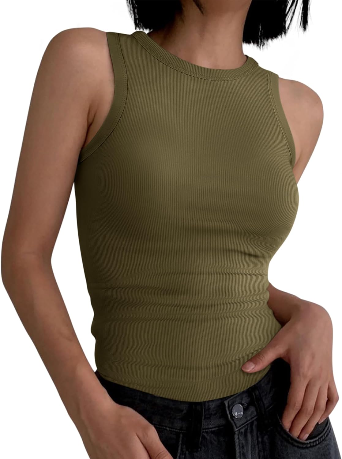 ANRABESS Women's Sleeveless High Neck Tank Top - Casual Slim Fit Ribbed Shirt for Summer
