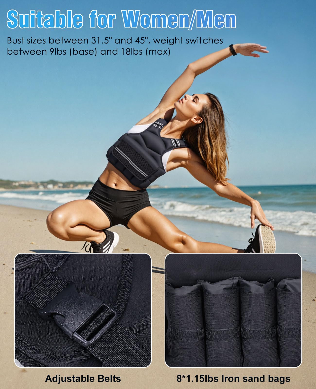 OYY Weighted Vest for Women Men, 9-18lbs Adjustable Running Vest with Reflective Stripe, Comfortable Weight Vests for Workout, Strength Training, Running, Walking, Jogging
