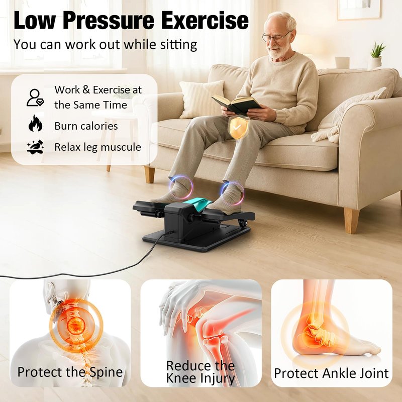 Under Desk Elliptical, Electric Leg Exerciser While Sitting for Seniors Adults, Portable Quiet Elliptical Exercise Machine, Seated Pedal Exerciser with Remote Control, 12 Adjustable Speeds, Blue