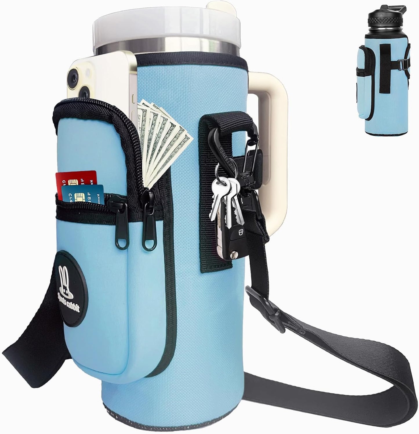 Sports Rabbit Universal Water Bottle Holder - Durable Oxford & Neoprene Design for Stanley Tumblers | Adjustable Strap for Gym & Travel