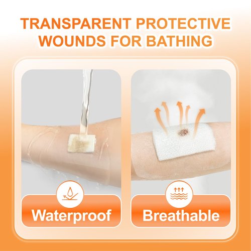 Carbou Transparent Film Dressing,4" x 4.75" Pack of 50 Waterproof Wound Bandage Adhesive Patches,Post Surgical Shower or IV Shield,Tattoo Aftercare Bandage