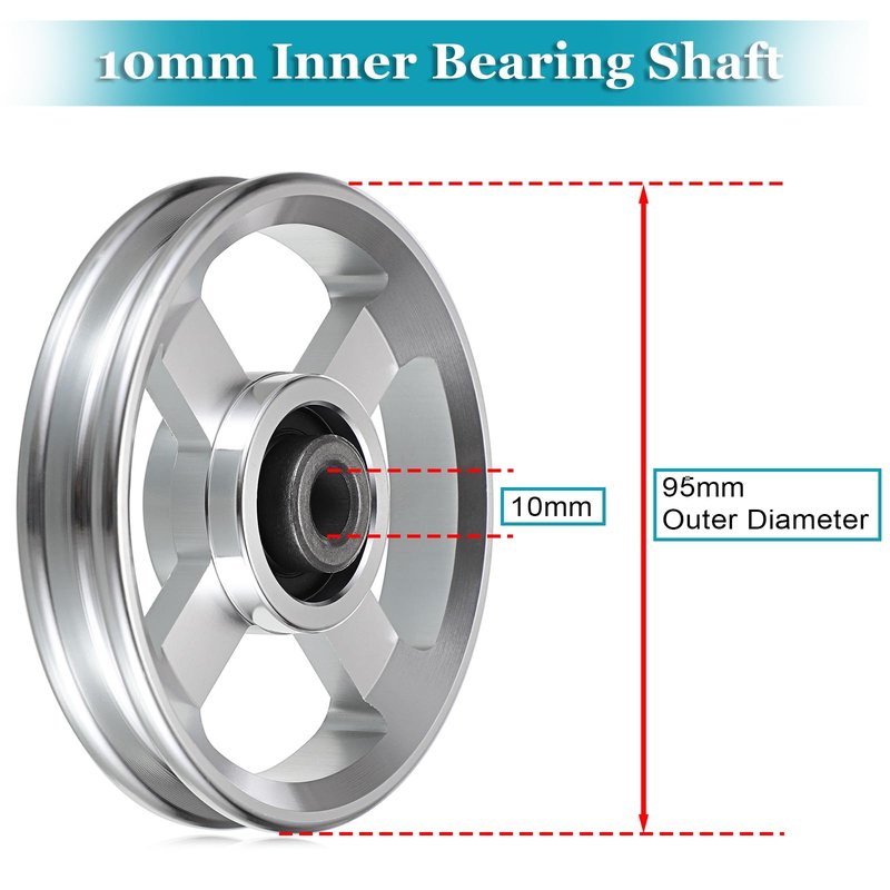 OwnMy 6PCS 95mm Aluminium Alloy Pulley Wheels Pulley System for Home Gym Exercise Machines Sports Fitness Equipments, Universal Bearing Pulley Wheels for Cable Machines Garage Doors, Silver