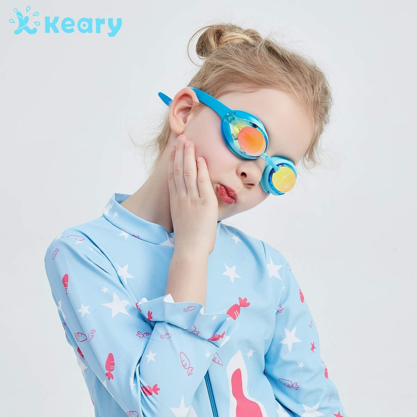 Keary 2 Pack Kids Swim Goggles for Toddler Children Girls Boys Youth, Anti-Fog Waterproof Anti-UV Clear Vision Mirror Flat Lens Water Pool Goggles with 3 Nose Piece
