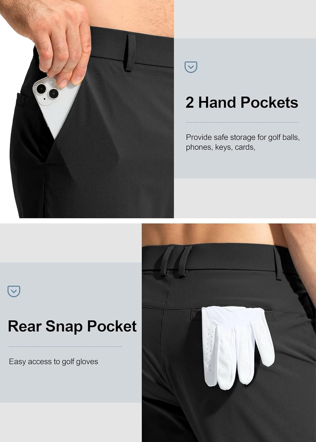Pudolla Men's Golf Pants - Lightweight Quick-Dry Casual Slacks with Pockets | Comfortable Fit in 30"/32"/34" Sizes