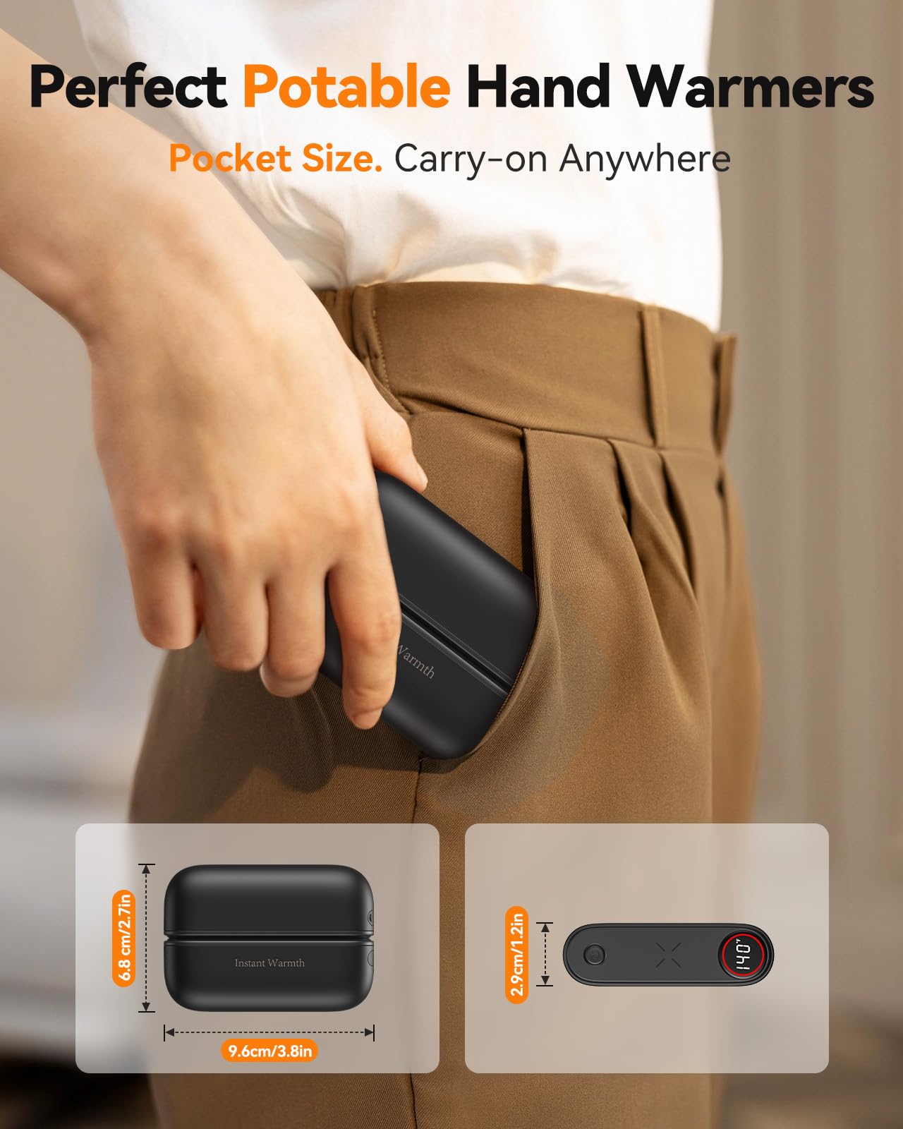 2 in 1 Hand Warmers Rechargeable, Magnetic Electric Hand Warmer 8000mAh USB-C, 3 Heat Levels up to 140°F, Quick Heating Portable Hand Warmers, Gifts for Raynaud’s, Golf, Camping, Outdoor Use(Black)