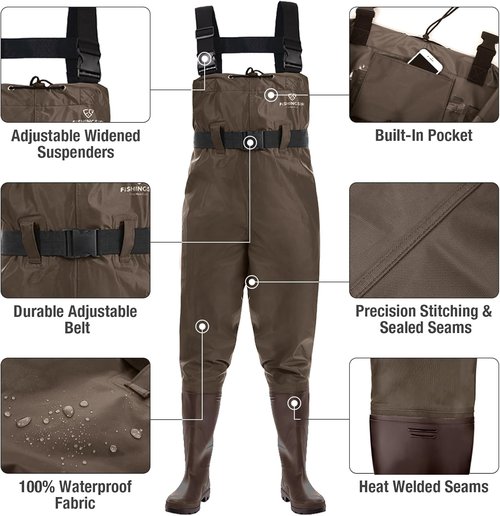 FISHINGSIR Waterproof Fishing Waders for Men & Women - Durable 2-Ply Nylon/PVC Chest Wader with Boots