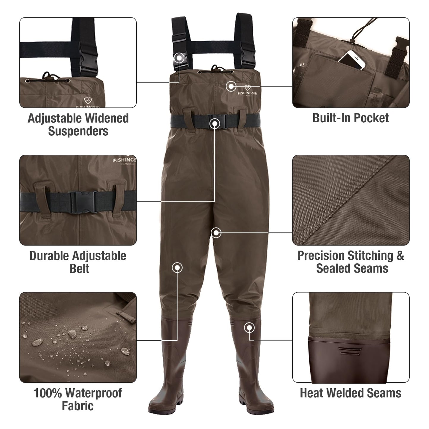 FISHINGSIR Fishing Waders for Men, 2-Ply Nylon/PVC Waterproof Women Chest Wader with Boots, Bootfoot Hunting Waders