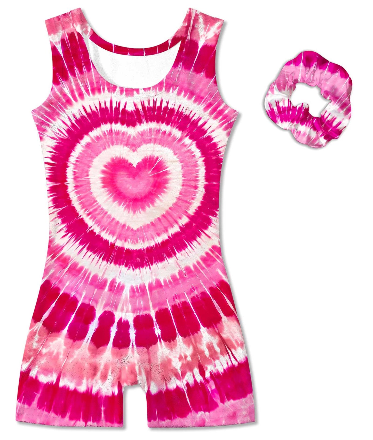 Vogseek Kid Girls Gymnastics Leotards 3t 4t Toddlers Rose Pink Cute Heart Pattern Activewear Set with Matching Hair Scrunchine Quick Dry Tank Sleeve Ballet Dance Unitards