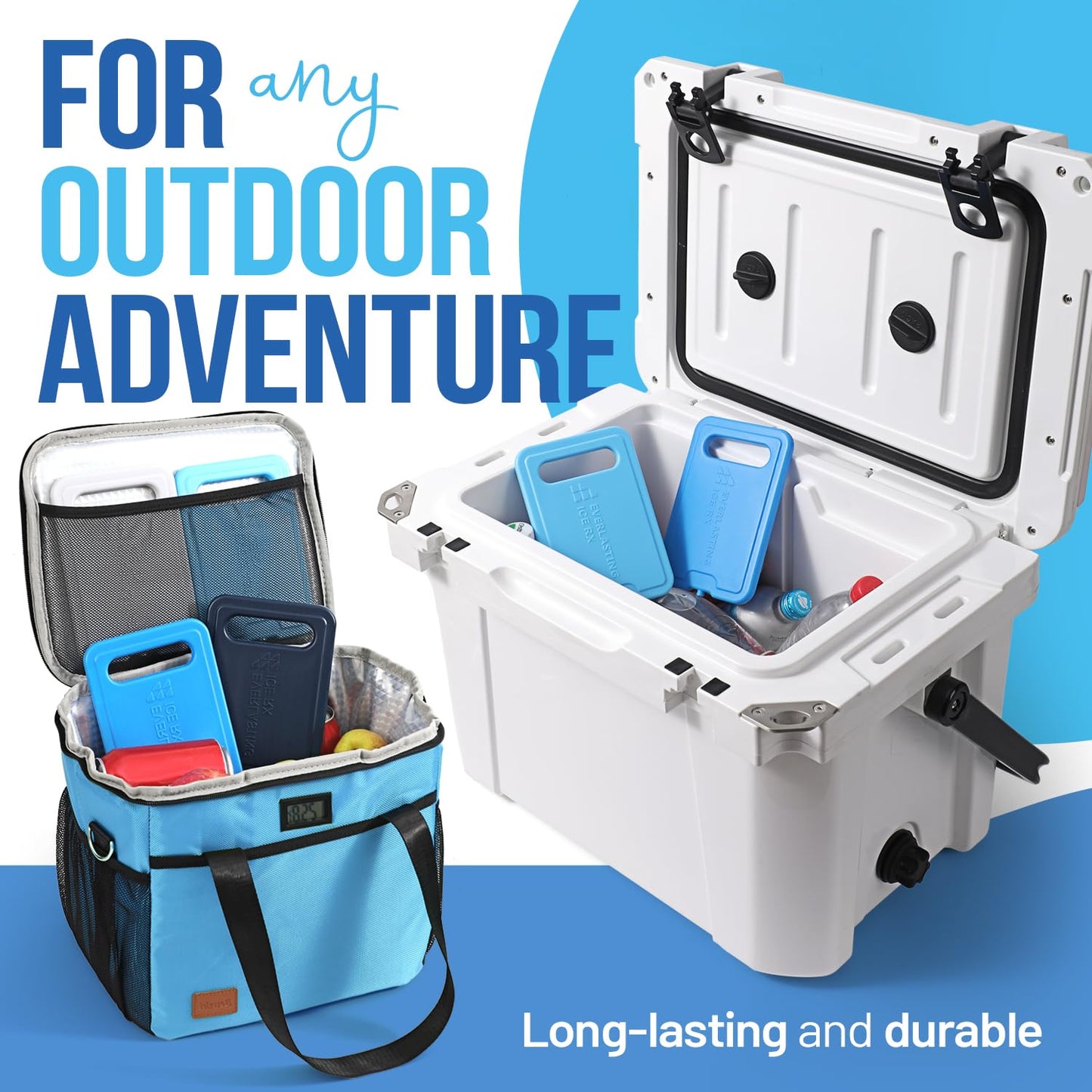 Reusable XL Slim Ice Packs for Lunch Boxes with Handle (4 Pack) BPA Free Freezer Packs | 6.5 x 4.5 in | Long Lasting Ice Pack for Insulated Bags, Picnic, Travel, and More