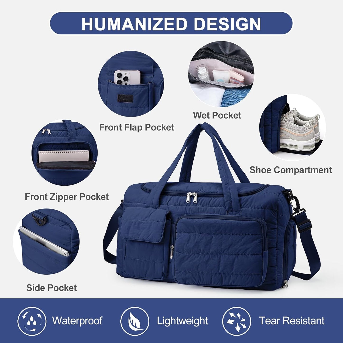 Skiennix Small Gym Bag - Women's Travel Duffle with Shoe Compartment | Perfect Weekender Size