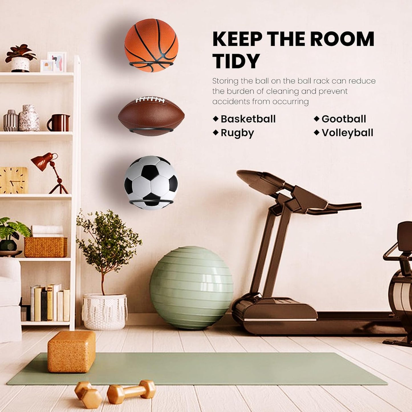 Skiennix Basketball Holder Wall Mount | Universal Metal Display Rack for Soccer, Football & Volleyball