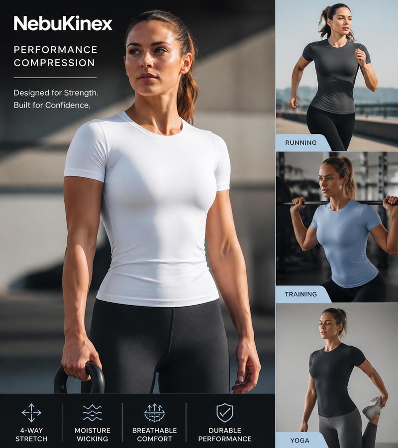 NebuKinex 5-Pack Women's Compression Shirts Short Sleeve Workout Tops Athletic Baselayer Quick Dry Gym Yoga Running T-Shirt Small