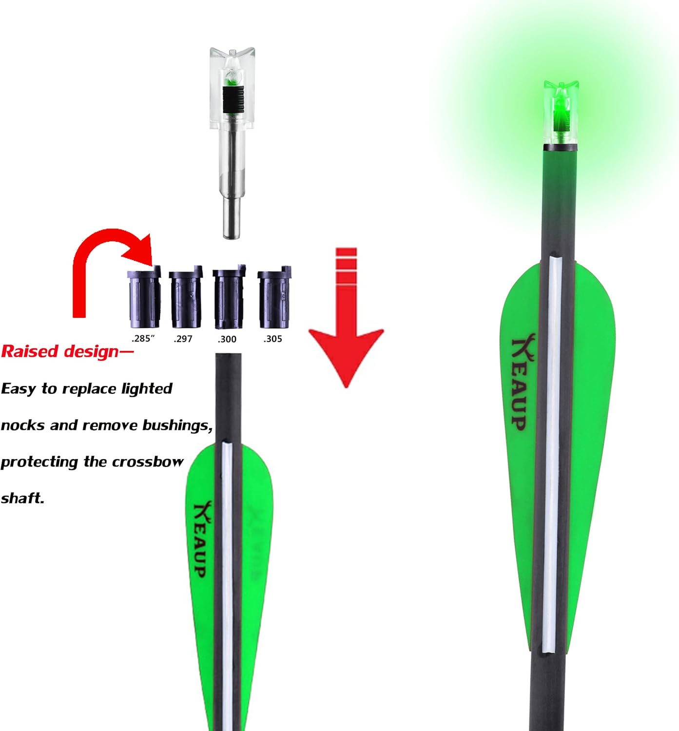 Skiennix Lighted Nocks for Crossbow Bolts - High-Visibility with On/Off Switch | 6/3 Pack, Multiple Bushings