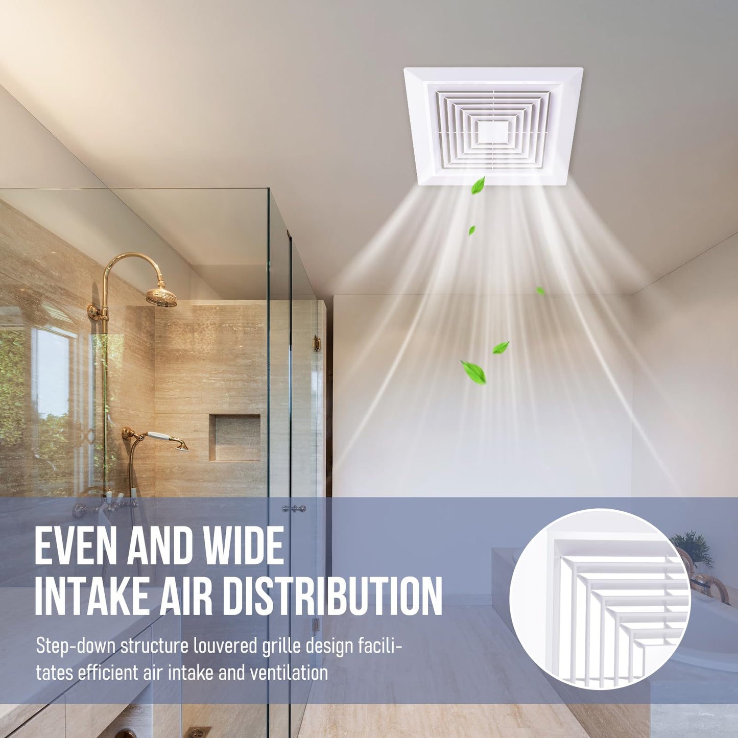 BQMEZRNUS Bathroom Exhaust Fan Cover White Bathroom Ceiling Fan Grille with Springs Replacement for Square Ceiling, Wall-Mount Exhaust Fan, Ceiling Fan Grille, Air Diverter (9x9 Inches)