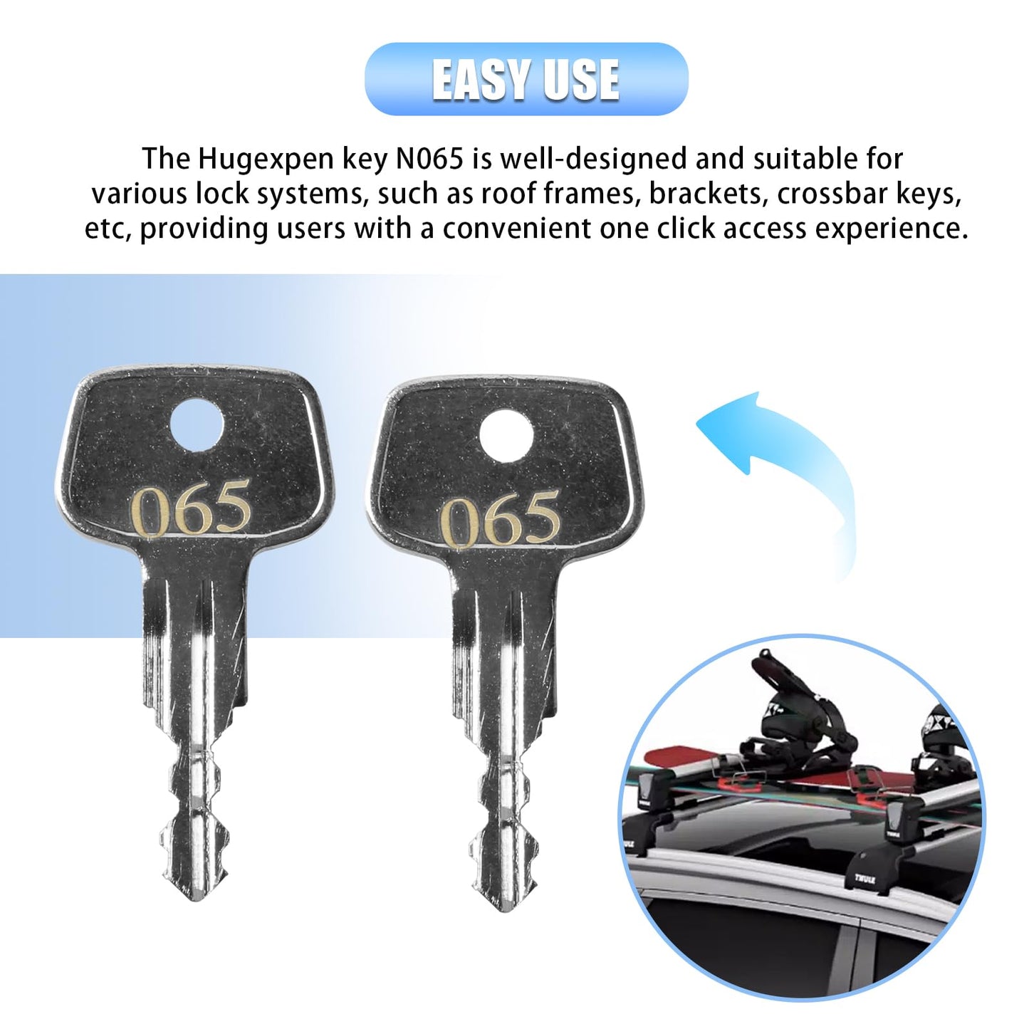 Hugexpen N065 Key Replacement for Thule Rack Core, Key Cylinder for Bike Rack Lock, Roof Cargo Lock, Roof Rack Locks, Cross Bars, Towers, Ski Rack Etc