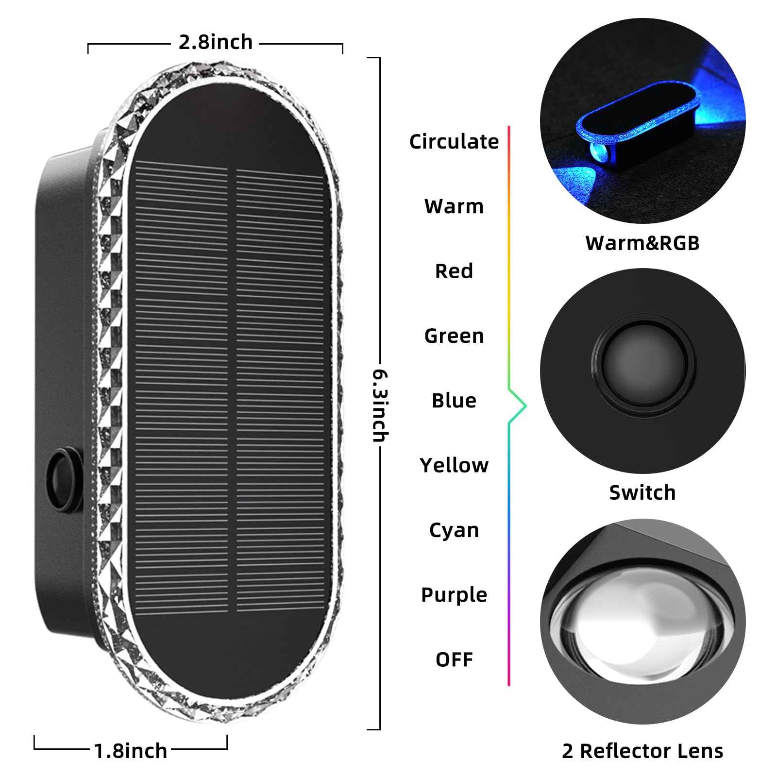 Herzila Solar Fence Lights - RGB & Warm White, LED Christmas Solar Lights Outdoor Waterproof 8 Colors,2 Lens Top and Bottom Lighting for Outdoor/Patio/Wall/Fence Pack of 2
