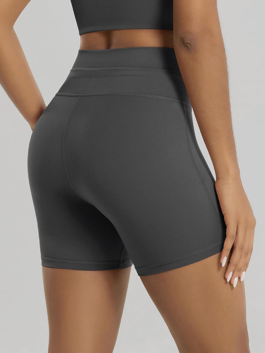 ODODOS Women's High Waist Workout Shorts - 5" Inseam Drawstring Tie Yoga Biker Shorts