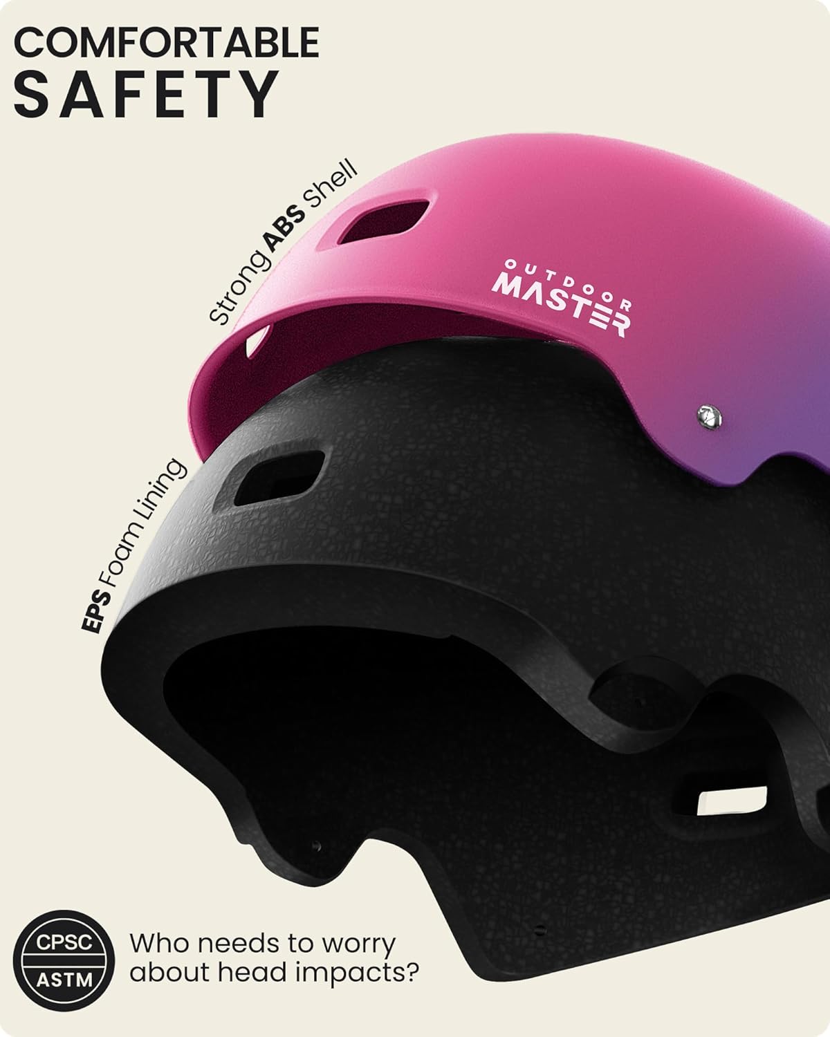 OutdoorMaster Skateboard Cycling Helmet - Multi-Sport Safety with Removable Liners | Kids, Youth & Adults