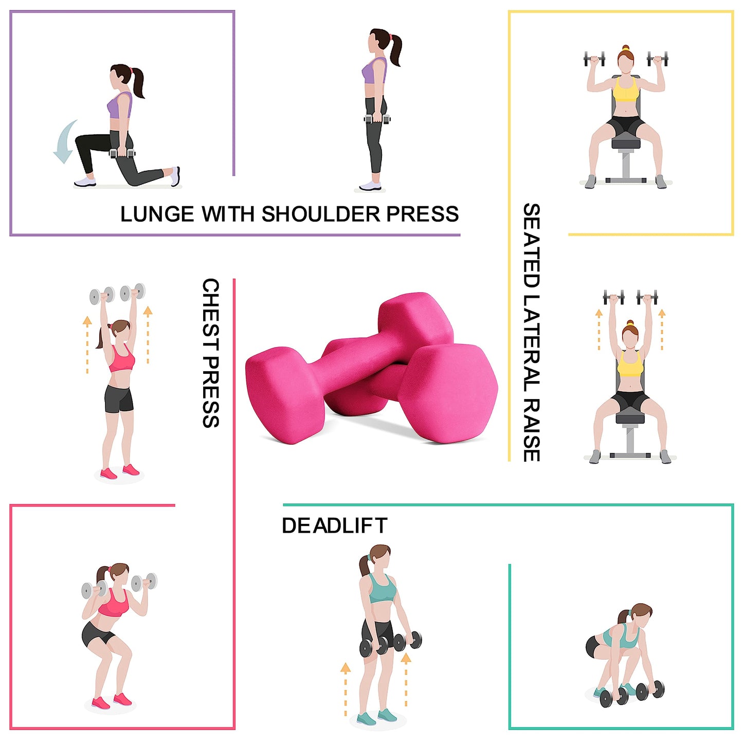 Balelinko Home Gym Equipment Workouts Strength Training Weight Loss Pilates Weights Yoga Sets Free Weights for Women, Men, Seniors and Youth, 2LB Pink, Pair