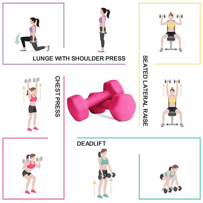 Balelinko Hand Weight Neoprene Coated Dumbbell, Exercise & Fitness Dumbbell for Home Gym Equipment Workouts Strength Training Free Weights for Women, Men, Seniors, Teens, and Youth, 10 LB Pink, Pair